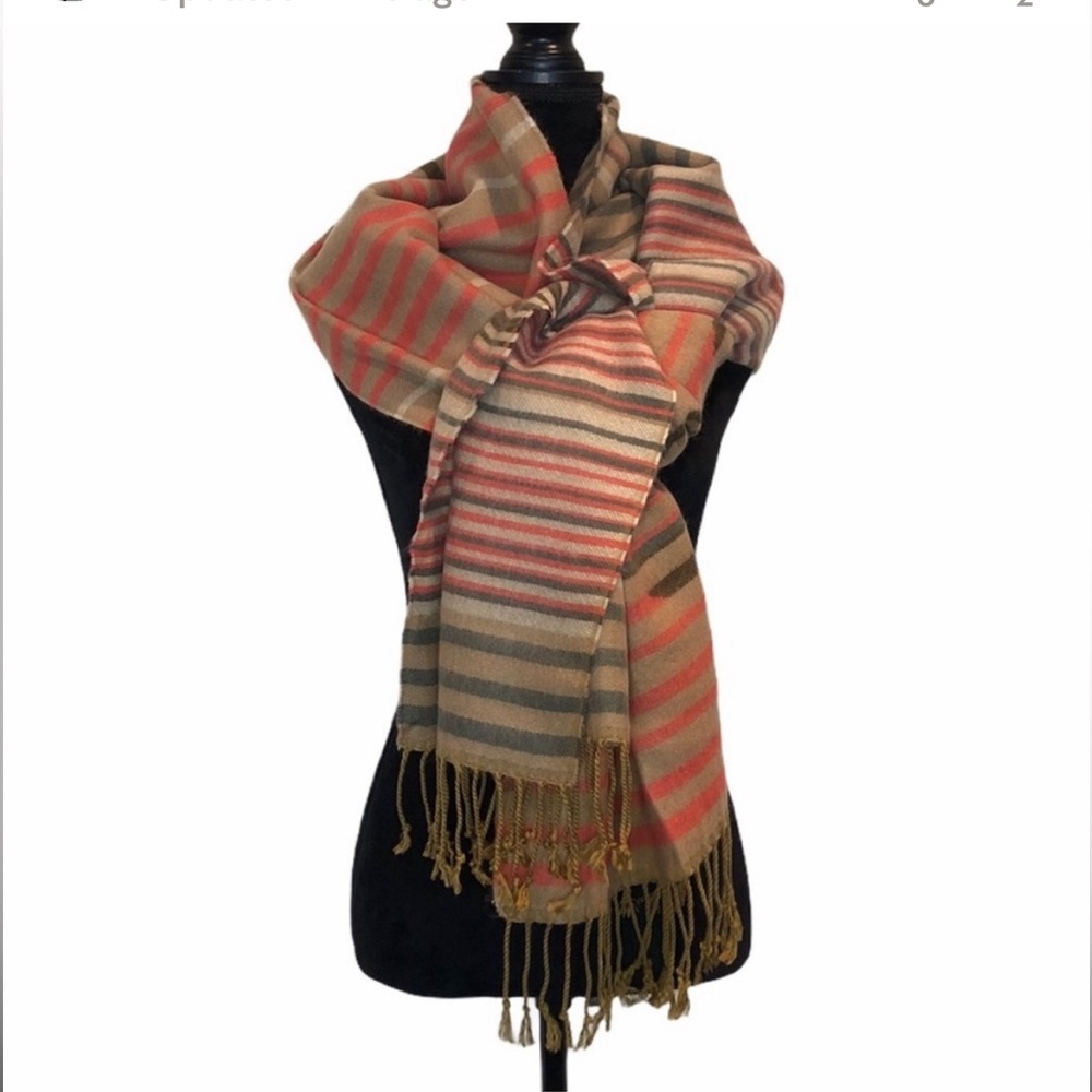 Earth tone striped oversized blanket scarf fringe detail western Navaho cowgirl